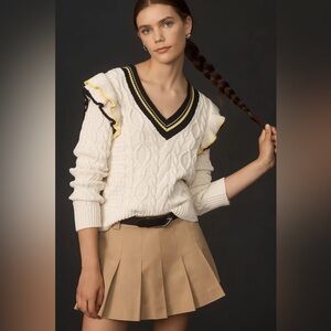 NWT Maeve ruffle v neck cable sweater